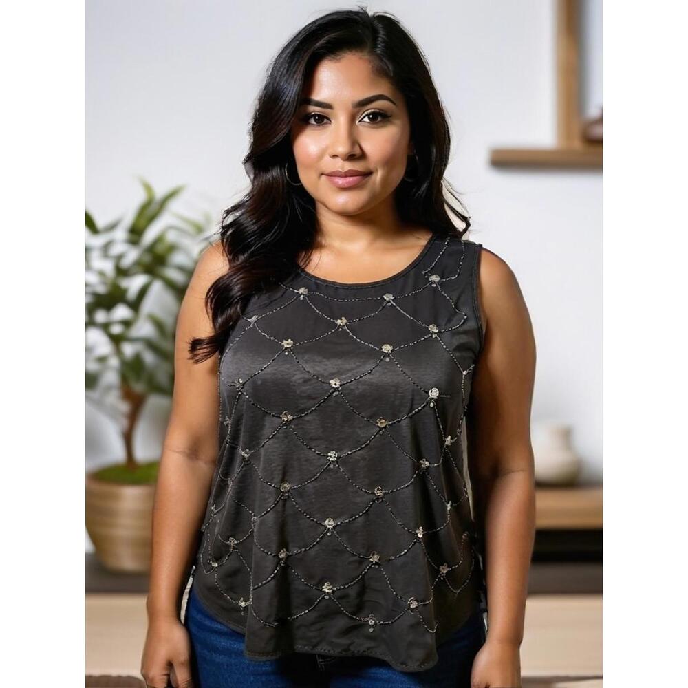 Women's Sleveless Blouse beeded Christmas New Year Holiday Juicy Couture XL